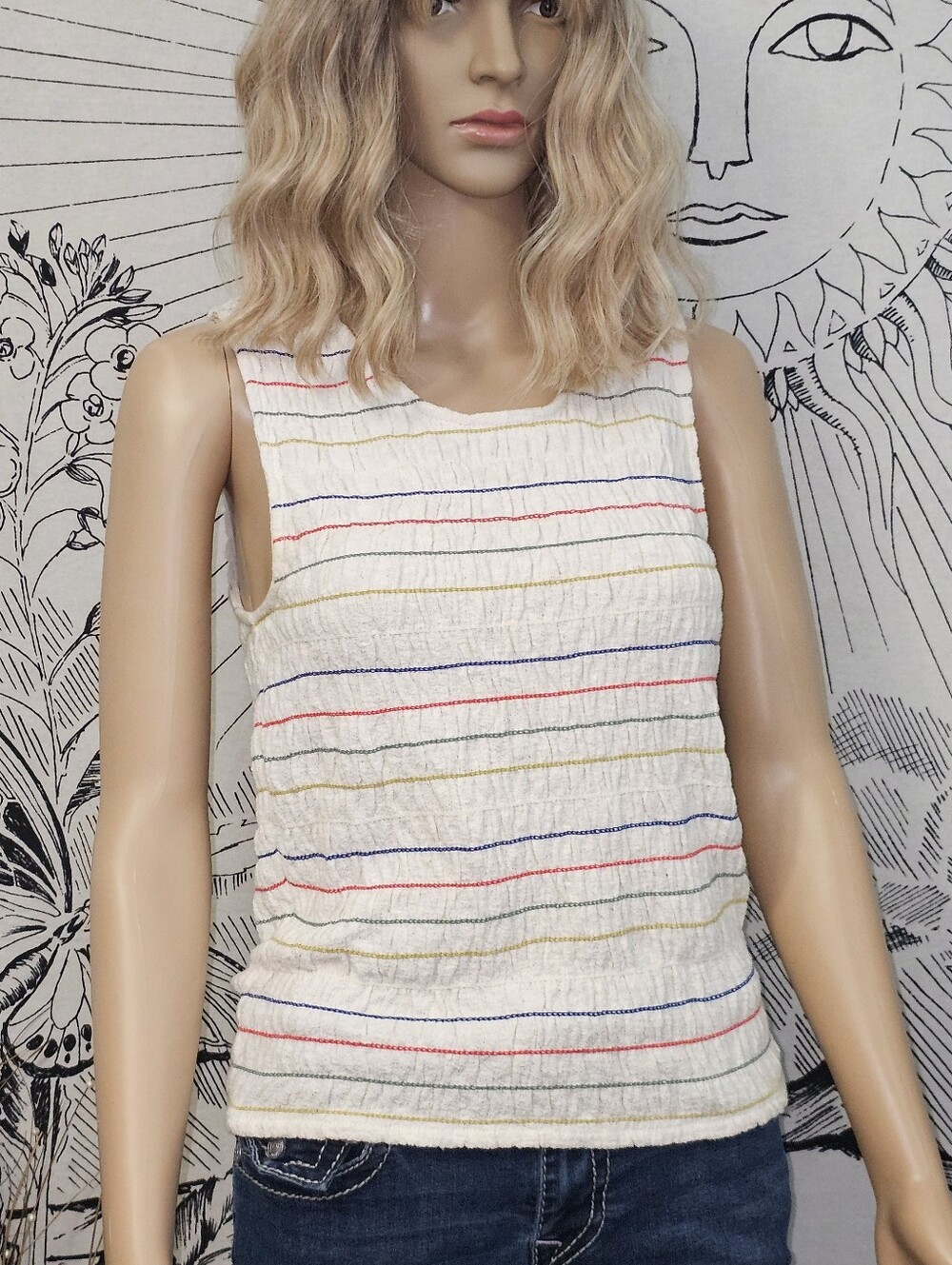 Madewell Texture & Thread Rainbow - Stitch Smocked Tank Top Cream Small